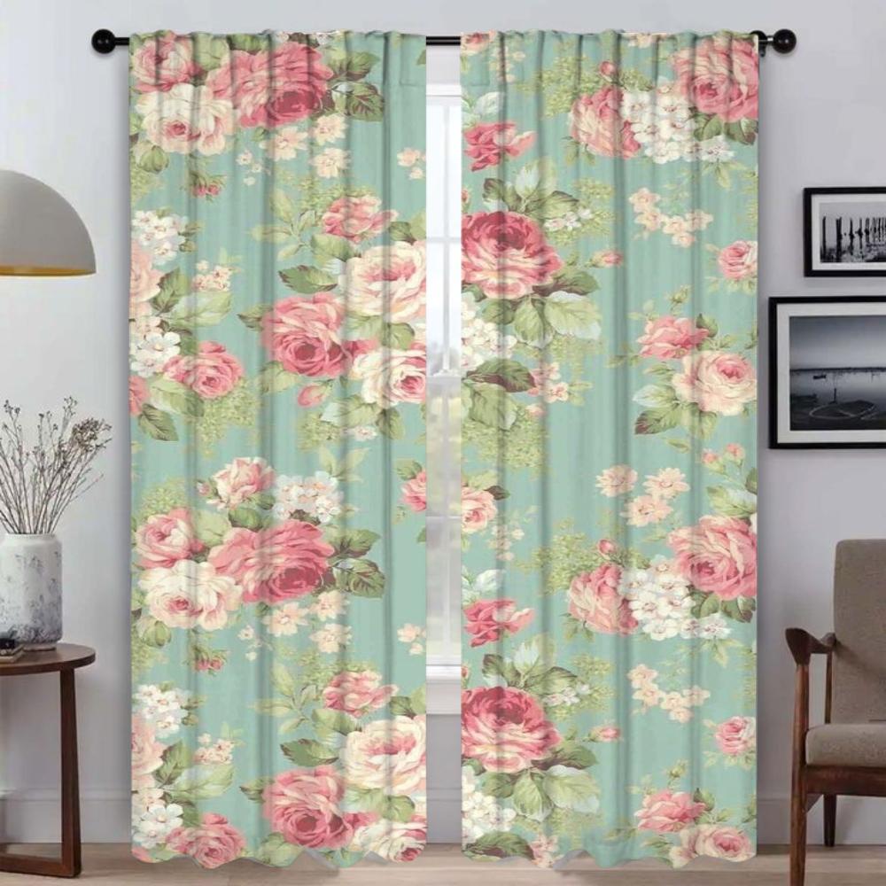 Set di 2 Tende Divisorie Floreali Tenda Soggiorno Decorazione di Halloween Tende in Garza Camera da Letto Arredamento Casa Realizzato in Poliestere Trattamento Finestra Zona