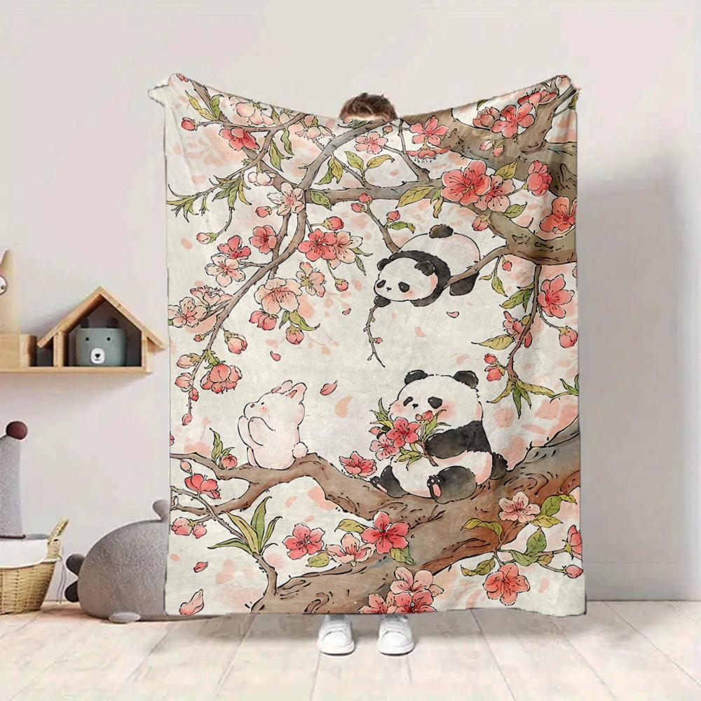 

1pc Panda Blossom Lightweight Flannel Blanket, Comfortable and Warm Blanket, for Office and Camping Sofa Bed204 130cmx150cm