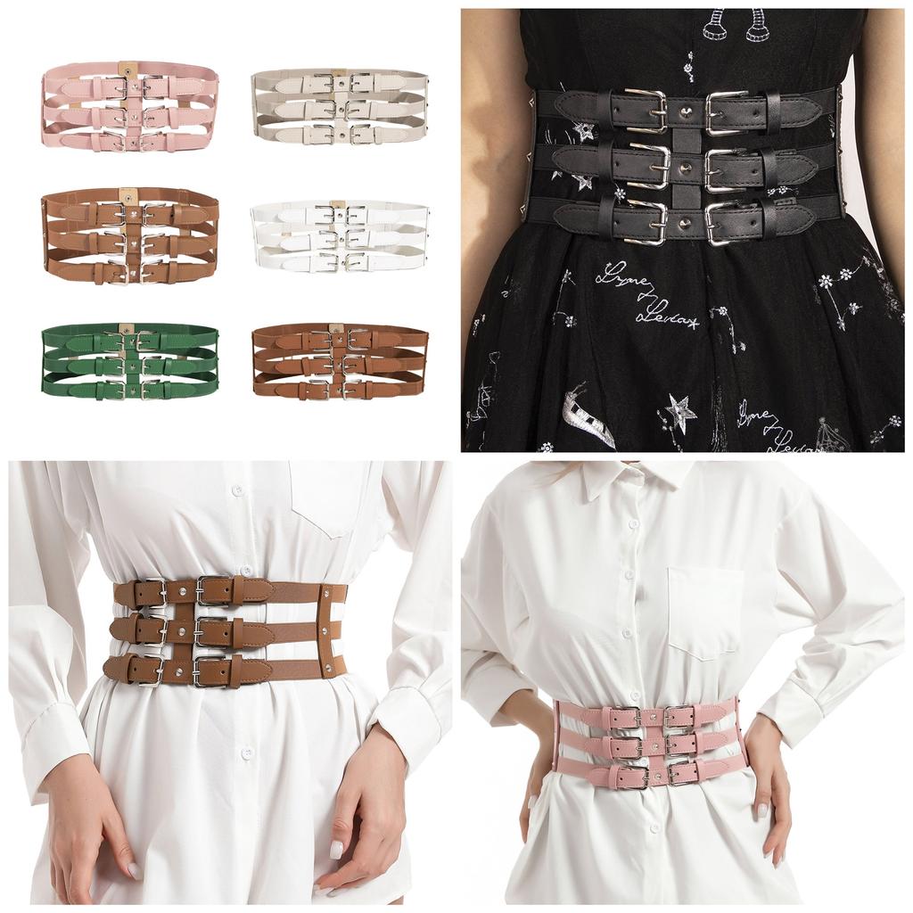 Fashionable Three Breasted Waist Belt Female Corset PU Waistband Elastic Cincher Belt All Matching Waist Dressingup Belt