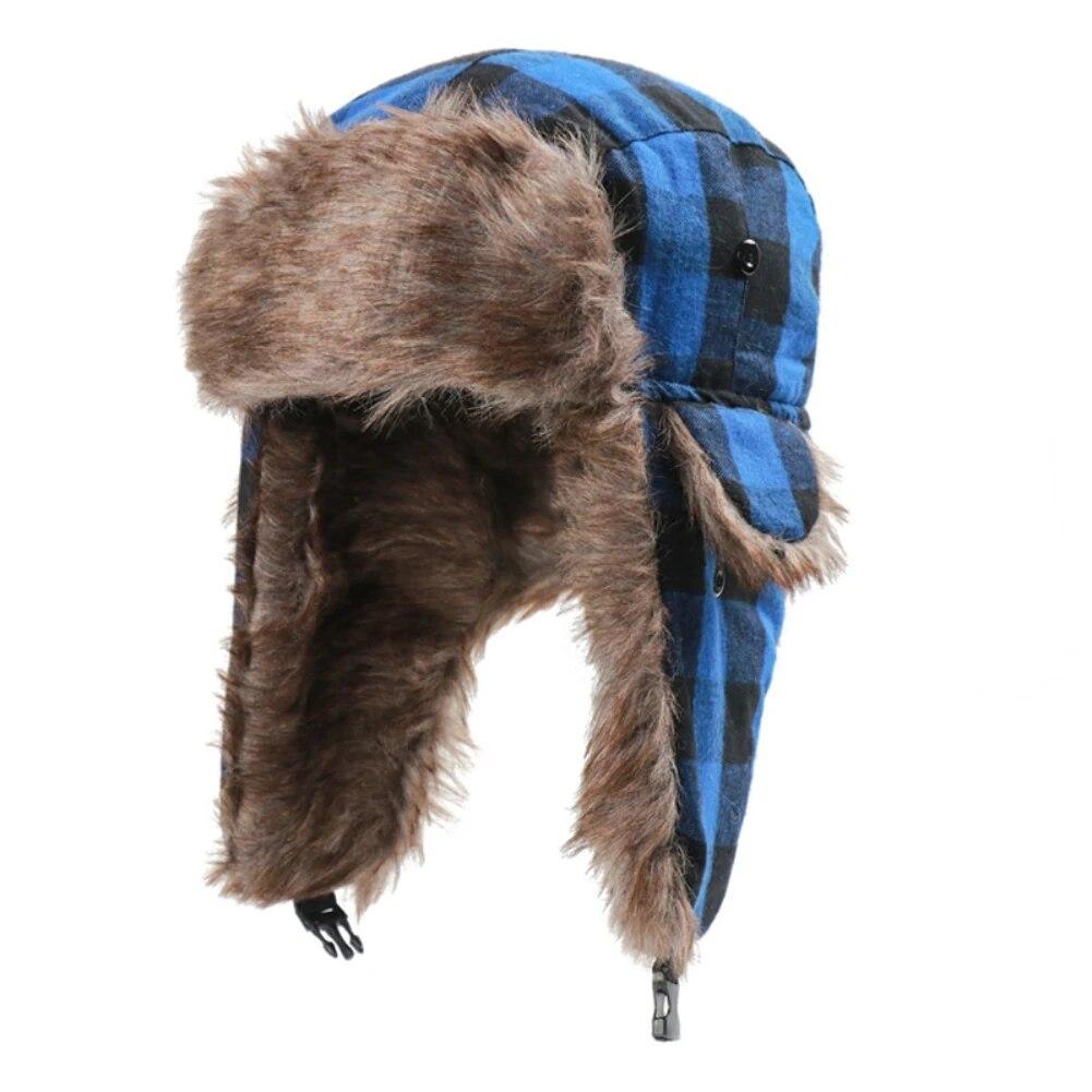 Plaid Trapper Hats   Bomber Fur Hats for  Skiing Snowboarding Skating