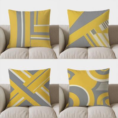 Home Decor Modern Yellow And Gray Striped Pillow Cover Pattern Cushion Cover Suitable For Sofa Bedroom Car Pillow Cover
