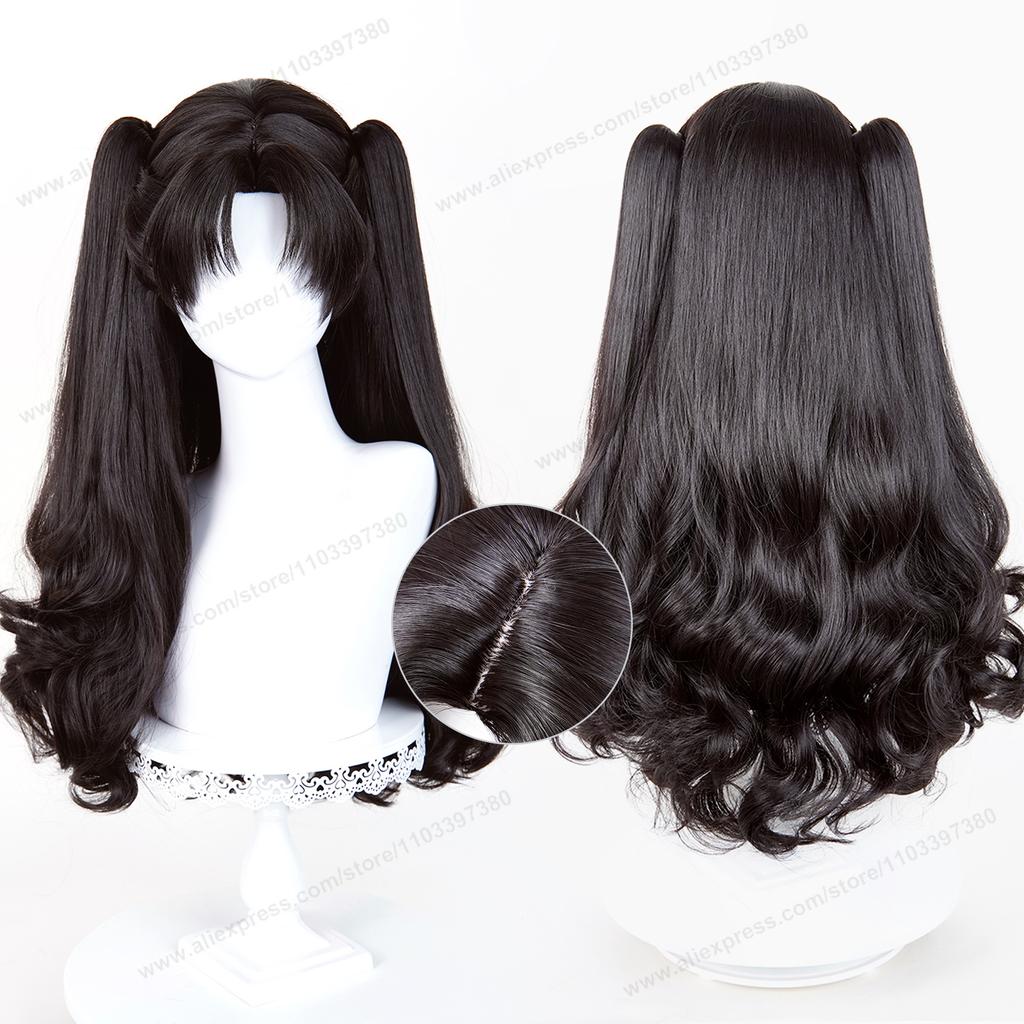 Fate Tohsaka Rin Cosplay Wig 80cm Long Black Woman Hair Anime Cosplay Wig Halloween Heat Resistant Synthetic Wigs