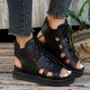 5.5cm Cowhide Ankle Roman Sandals Women Summer New Style Ladies Fashion Thick Sole Retro Cool Boots Flat Wedges Student Sandals