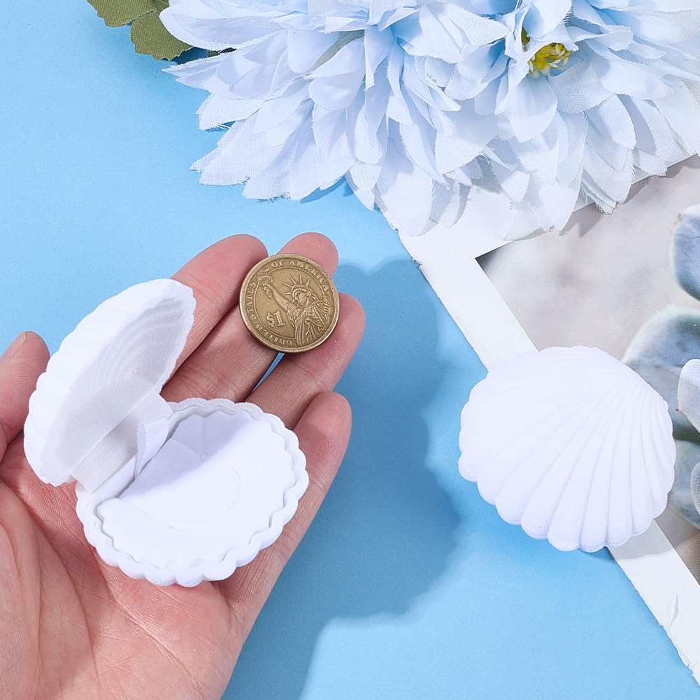 Velvet Shell Jewelry Box White Shells Shaped Earring Ring Storage Case Showcase Display Organizers Decorative Holder Small Gifts Boxes
