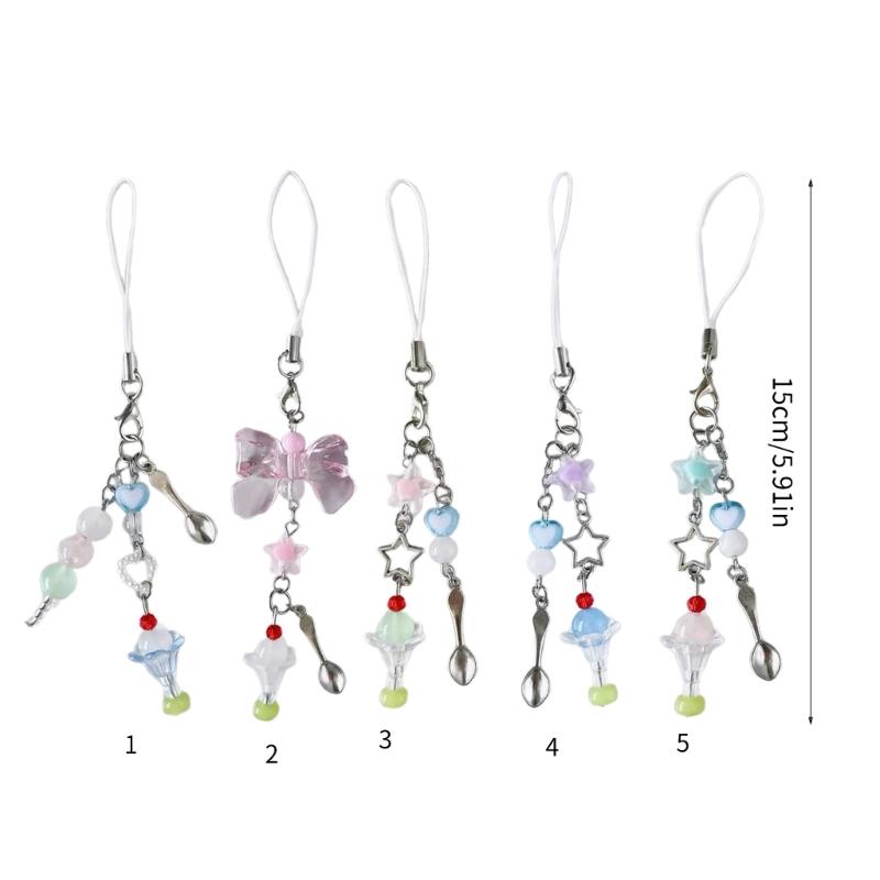 Sweet Phone Chain Strap Lanyard Ice Cream Bead Pendant Phone Charm Hangings Decoration Cute Phone Accessories