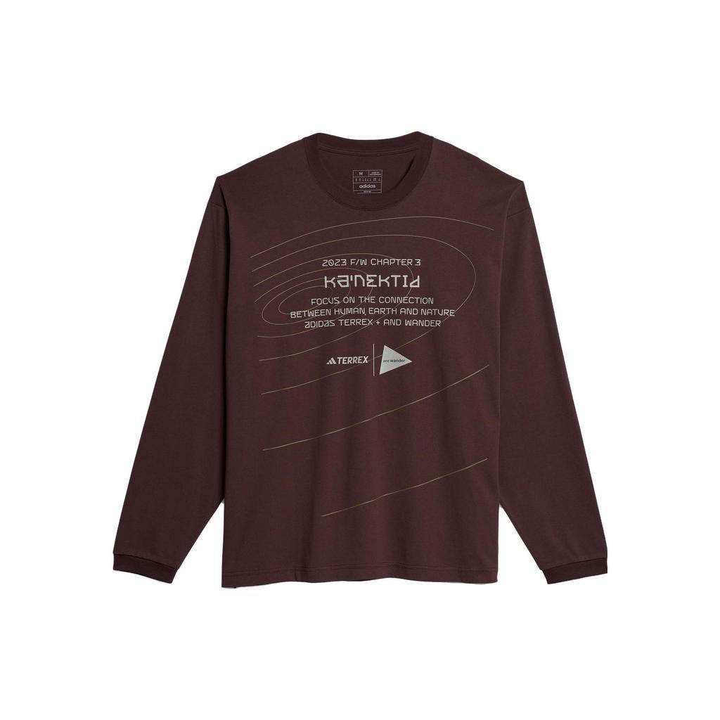 Adidas Terrex X And Wander Collaboration FW23 Pattern Printed Outdoor Sports Crew Neck Long Sleeve T-Shirt Unisex Tops Dark-Gray Brown HZ0672