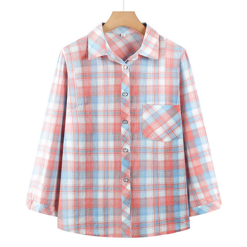 

Grandma s Cotton Plaid Shirt - Long-Sleeved, Ideal for Spring and Autumn Wear 4XL - 135-150 jin