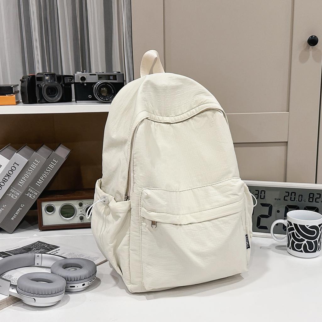 Schoolbag retro Korean version ins niche schoolbag for female middle school students large capacity simple solid color backpack junior high school