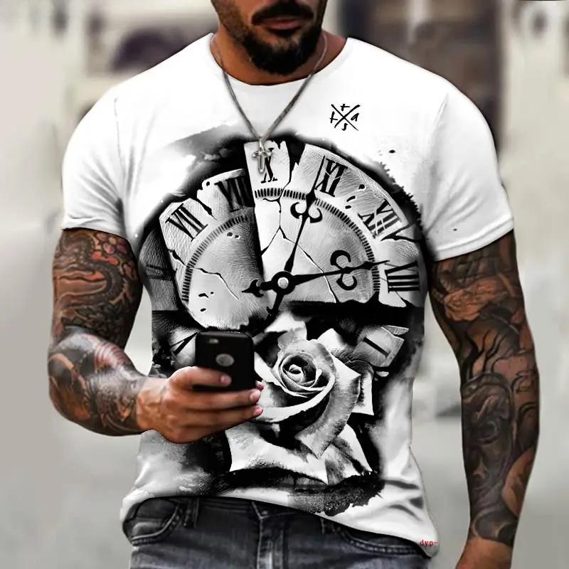 Retro Gray Pointer Pattern 3D Printed Men's Cool and Fashionable Round Neck Short Sleeved T-shirt