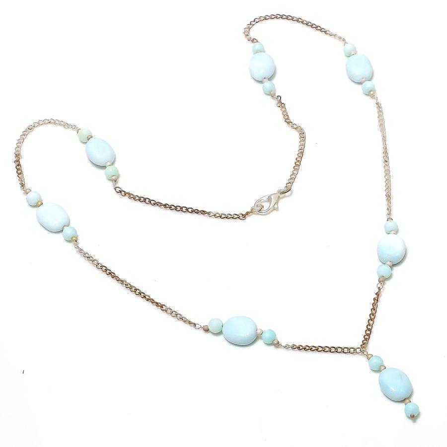 Larimar Gemstone Handmade 925 Sterling Silver Jewelry Necklace 20" KJ-1271