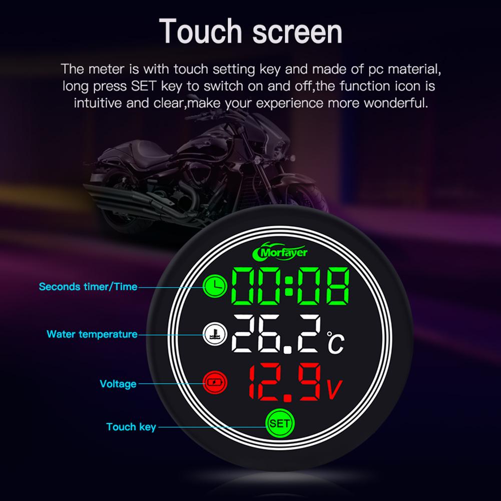9-24V Motorcycle Thermometer LED Digital Display Electronic 4 In 1 Water Temperature Meter Voltmeter Gauge Low Voltage Alarm