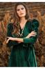 Großes Damenkleid in Smaragdgrün mit Wassermelonenärmeln, zweireihiges Samtkleid mit Gürtel