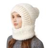 Yousheng Riding Headgear 3 in 1 Hat Scarf Face Guard Solid Color Plush Ball Decor Thickened Warm Windproof Winter Hat