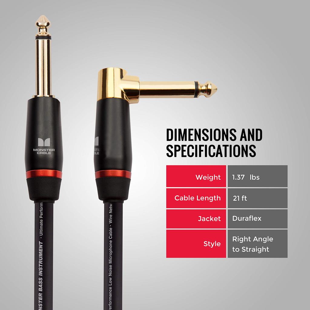 MONSTER CABLE 21ft Straight XL Plug for Bass 600551 BASS2-21A (M) Guitar,