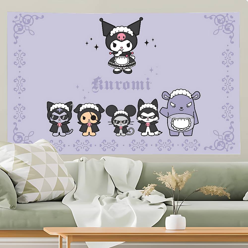 Cute KKuromi Tapestry Wall Hanging Tapestry Art Deco Blanket Curtain Hanging At Home Bedroom Living Room Decor