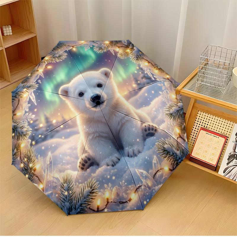 

Polar Bear in Decorative Circle Printed umbrella windproof folding umbrella portable sun and rain umbrella suitable for gifting