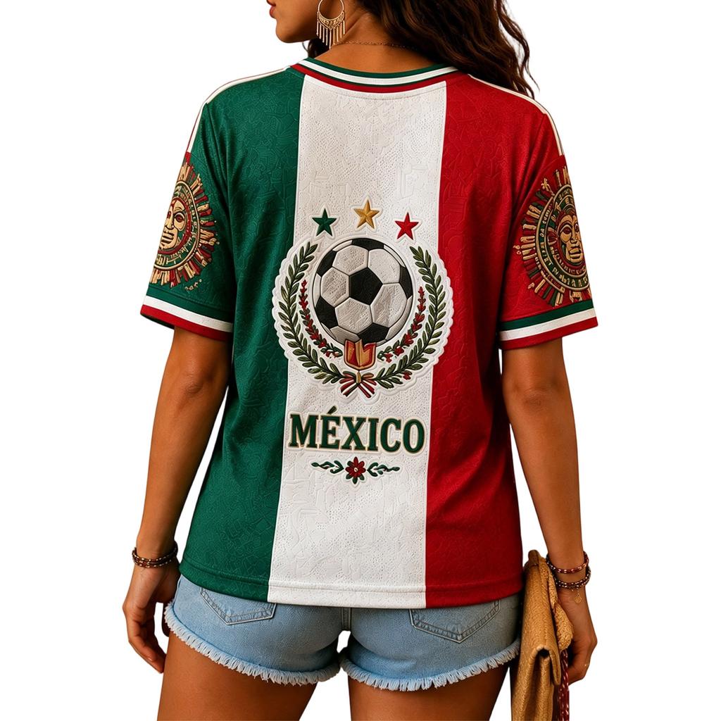 Damen V-Ausschnitt Kurzarm T-Shirt mit Fußball-Print für Freizeitkleidung