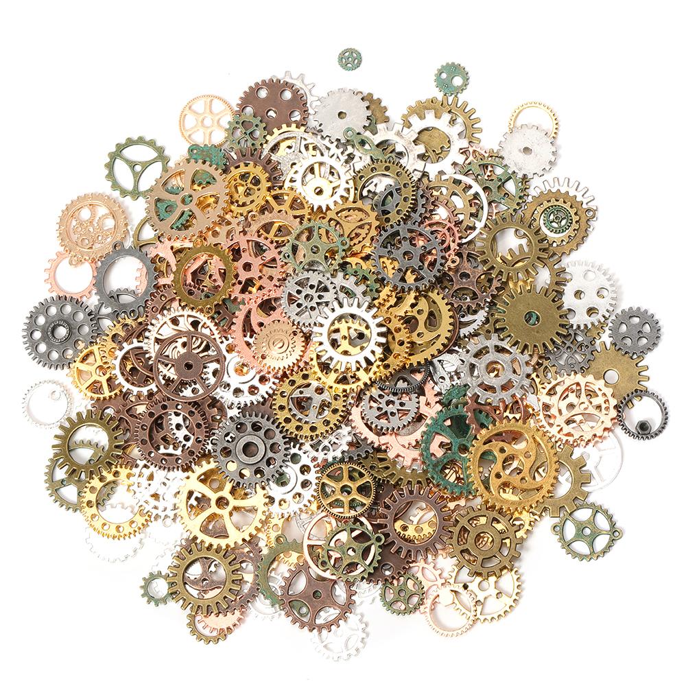 50g 100g Mixed Steampunk Gears Cogs Charms Pendant DIY Antique Metal Beads for Bracelets Crafts Jewelry Making Components