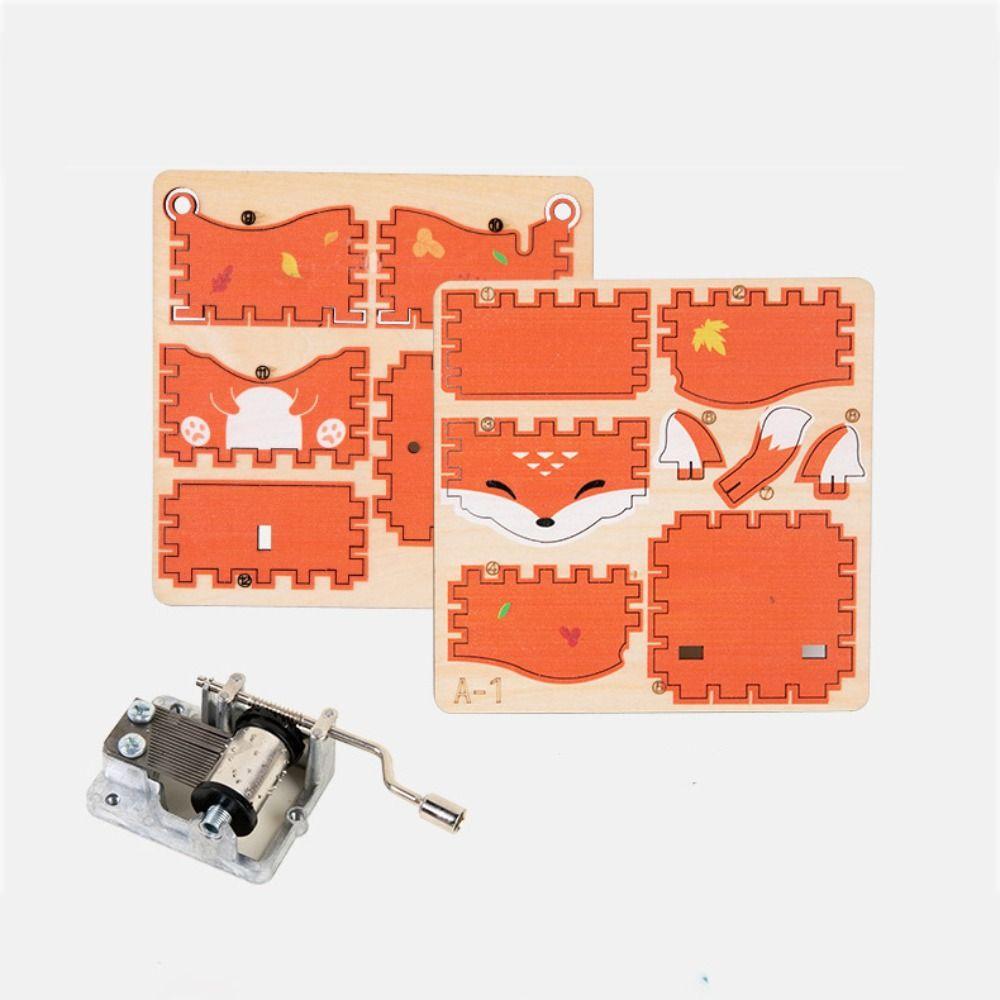 3D Wooden Music Box Puzzle Structure Cartoon Animal Music Box  Children's Toys