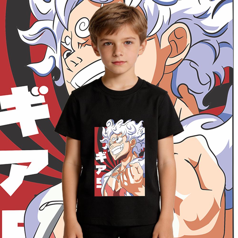 One Piece Luffy Gear 5 Anime Print Kids Cotton T Shirt Summer Top Boys Girls Casual Wear Soft Breathable Clothes