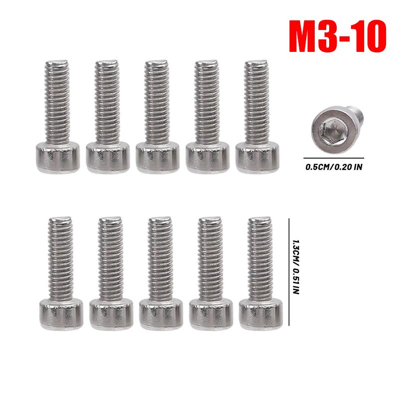 100/10x Stainless Steel Hex Socket Screws Threaded Hexagon Head Cap Screws Bolts Furniture Boat Marine Hardware Fasteners Tool