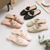 Fashion Women Slippers 2024 New Summer Fashion Slip on Flat Soled Cute Casual Outdoor Pearl Toe Square Toe Women Shoes