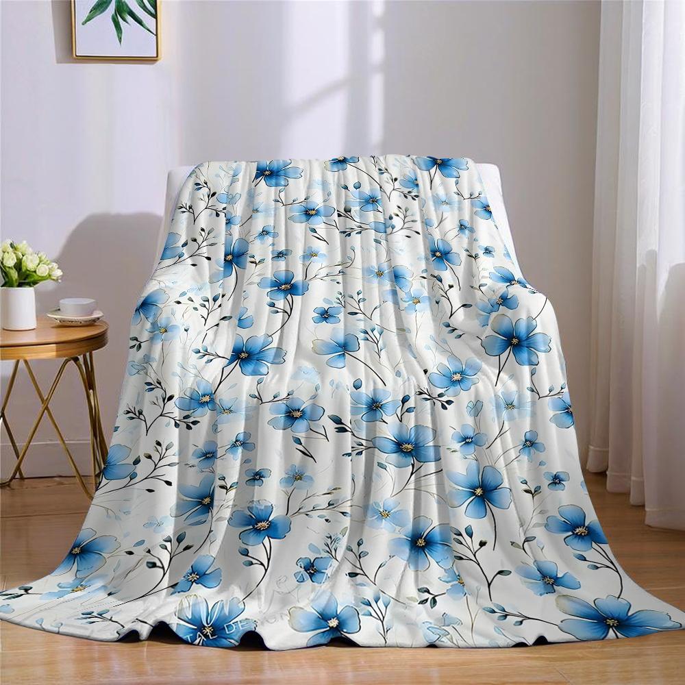 Sky Blue Floral Trail Flannel Blanket Warm Soft Halloween Christmas Couch Warm Cozy Decorative Decor Gift for All Season