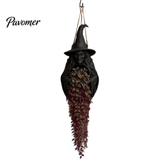 Gothic Plant Pot for Porch Halloween Hanging Planter Indoor Outdoor Use, Bat Cat Witch Raven Decorative Home Accessory Holder, Spooky Wall Mounted