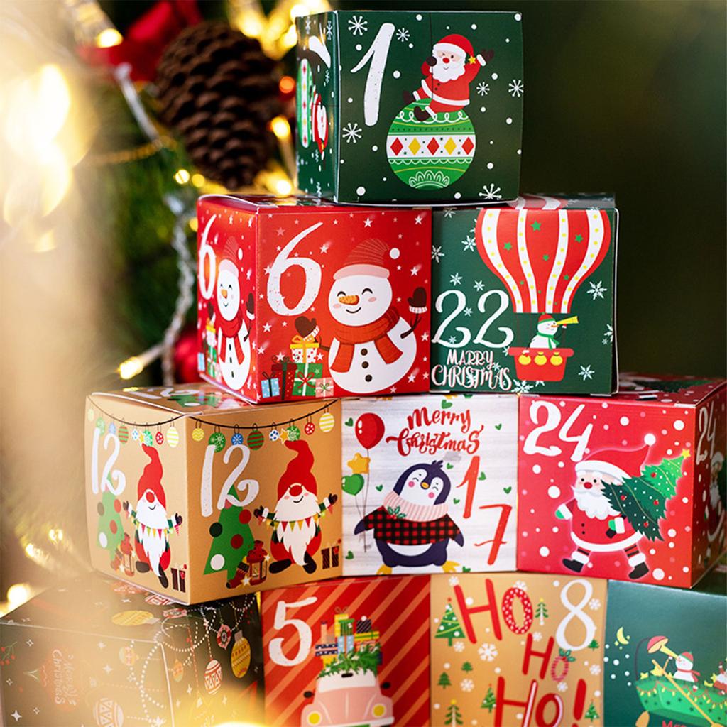 Christmas Advent Calendar Boxes 24 Pack Xmas Festival Party Arrival Calendar