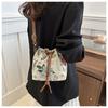 Ethnic Style Canvas Handheld Bucket Bag for Women Fashion Retro Shoulder Purse