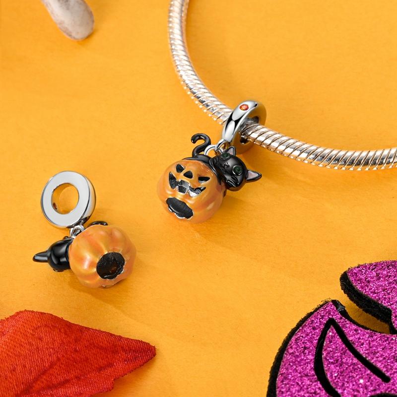 Halloween Charms Bead Pendant Copper Pumpkin Witch Doll Skeleton Mummy Candy Charm Fits Bracelet Necklace Jewelry