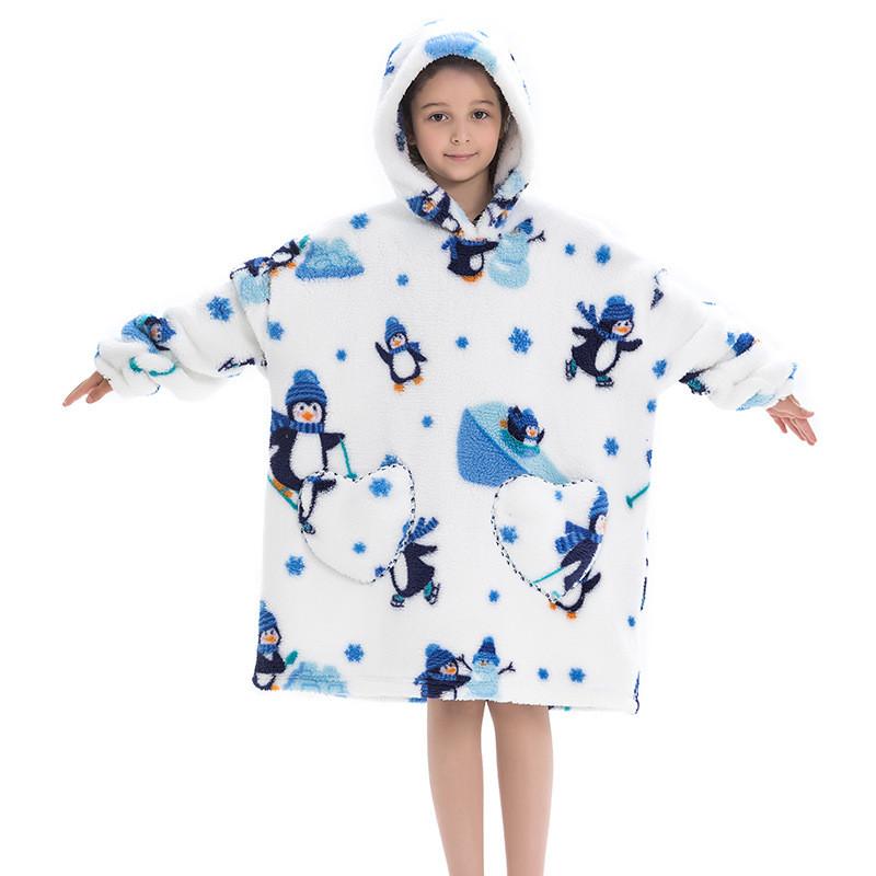 Delightful Large Wearable Blanket Sweatshirt For Kids Soft Warm Cozy Fabric With Fun Illustrations