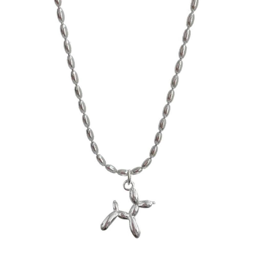 Stainless Steel Cute Style Balloon Dog Pendant Necklace Sweet Funny Clavicle Chain Unique Girl Birthday Gift
