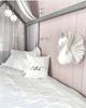 Cute 3D Golden Crown Swan Wall Art Hanging Girl Swan Doll Stuffed Toy Animal Head Wall Decor for Kids Room Birthday Wedding Gift