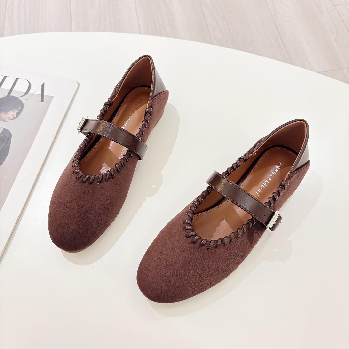 

Suede Retro Mary Jane Pointed Toe Hidden Heel Slip-On Shoes, 2025 Autumn Collection 37 кофейный