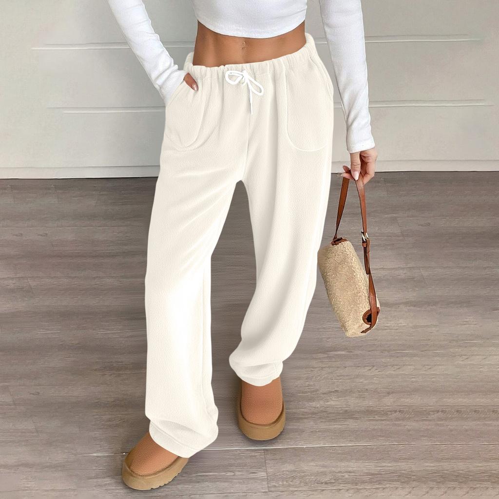 Women Pajama Pants Plush Sleep Pants Soft Elastic Waist Pajama Bottoms Solid Color Pants With 2 Pockets