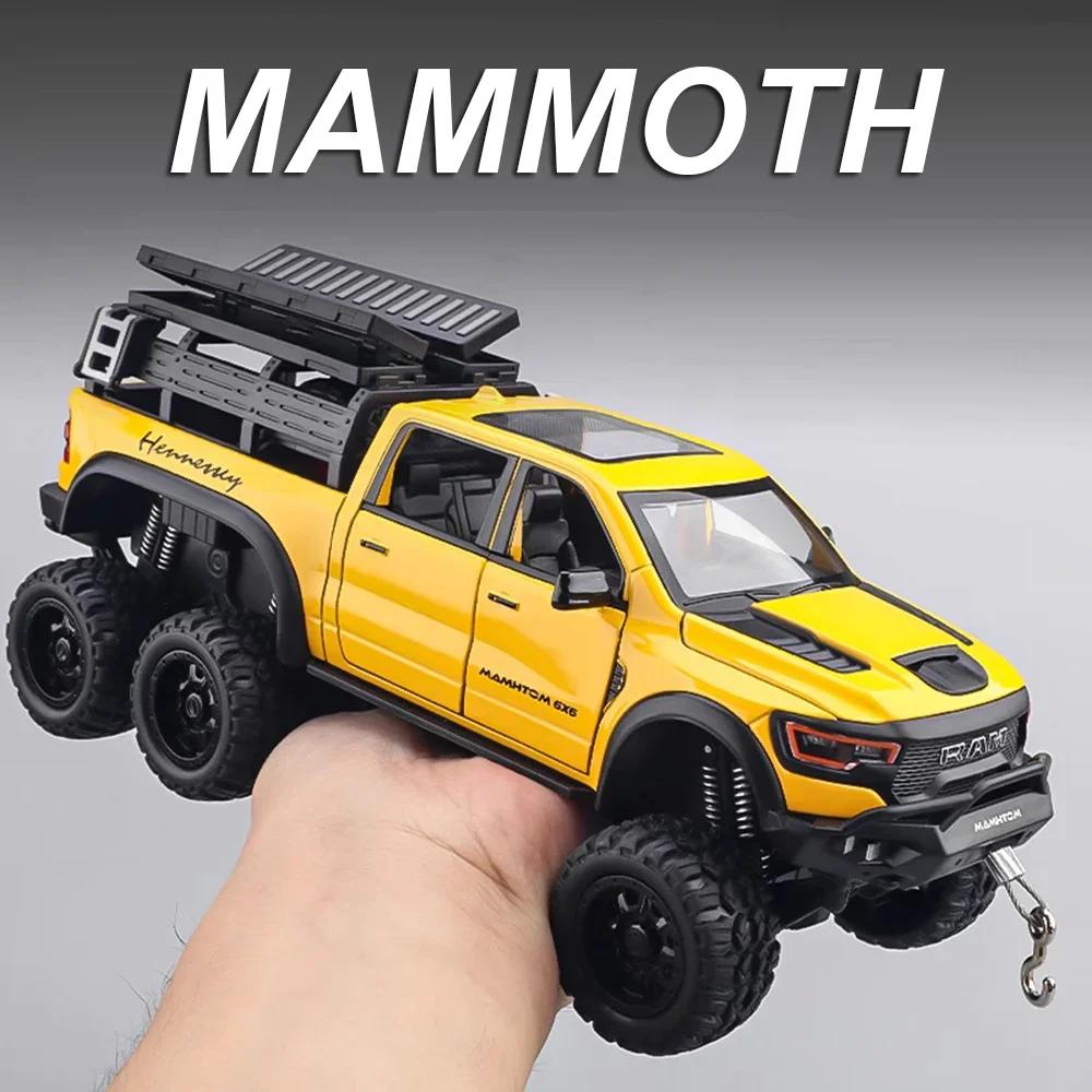 1:32 Mammoth RAM Alloy Miniature Model Diecast Pickup Toys with Sound Light Pull Back Doors Opened Metal Vehice for Boy Toy Gift