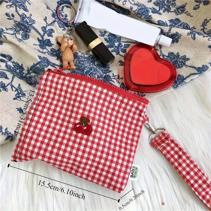 Cute Cherry Plaid Makeup Bag Storage Bag Travel Packaging Small Bag Large Capacity Makeup Coin Wallet