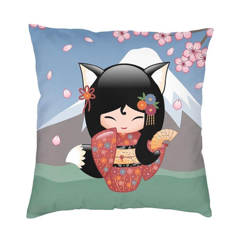 Custom Japanese Girl Sakura Kokeshi Doll Square Throw Pillow Cover Home Decorative 3D Double Side Printing Cushion Cover Room