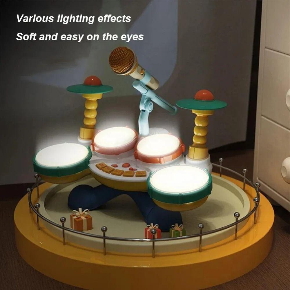 Wear Resistant Jazz Drum Set Toys Light Up Musical Montessori Toys Safe Kids Drum Set  For Toddlers