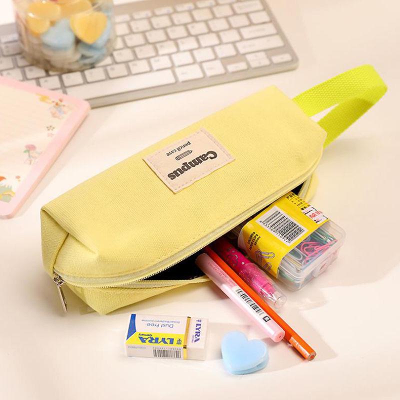 Korean-style Minimalist Hand-held Canvas Candy-colored Pencil Case High-appearance-level Study Stationery Storage Bag