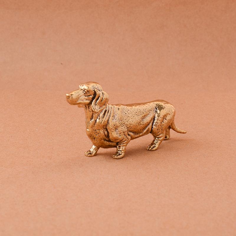 Brass Sausage Dog Ornament Home Office Desktop Small Ornaments Tea Pet Zodiac Dog Brass Crafts