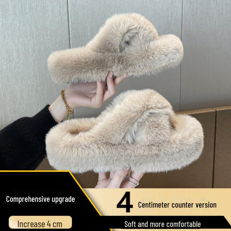 Women's 2023 Autumn Fashionable Thick-Soled Cotton Fur Slippers - Trendy and Stylish Casual Outerwear