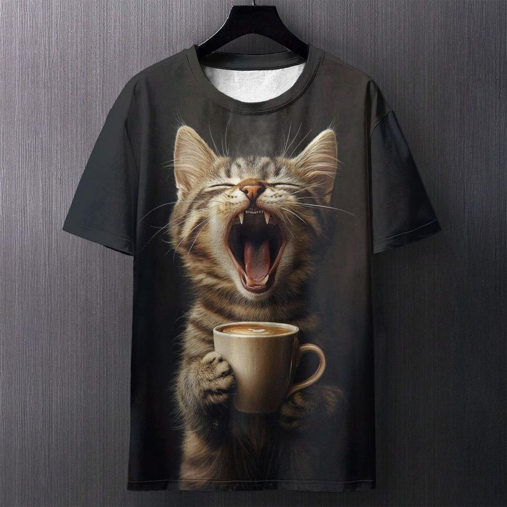 3D T-shirt Men's Cat Printed Comfortable Short Sleeved Comfortable Versatile T-shirts Fashionable