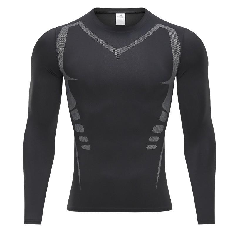 Cross-border PRO Men's Quick-Dry Sports Tights: High Elastic, Sweat-Absorbent, Long-Sleeved Fitness & Cycling Shirt