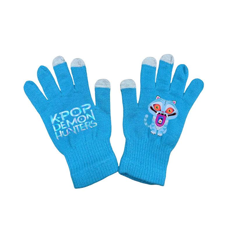 Kids Boys Girls Demon Hunters Derpy Printed Velvet Autumn Winter Warm Knitted Gloves