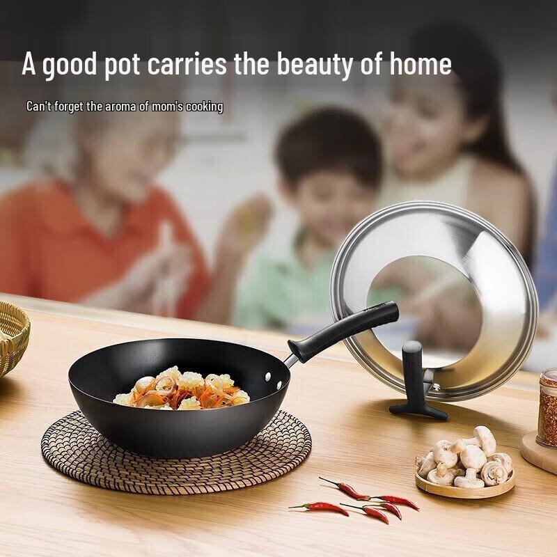 SUPOR 30cm Refined Iron Non-Stick Wok with Standable Lid