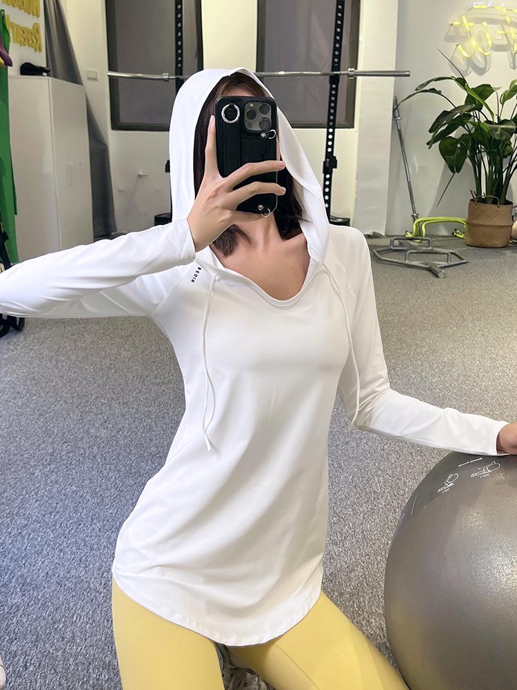 Women's Quick-Dry Yoga Hooded Sweatshirt - Loose Fit, Hip-Covering, Long Sleeve Fitness Top