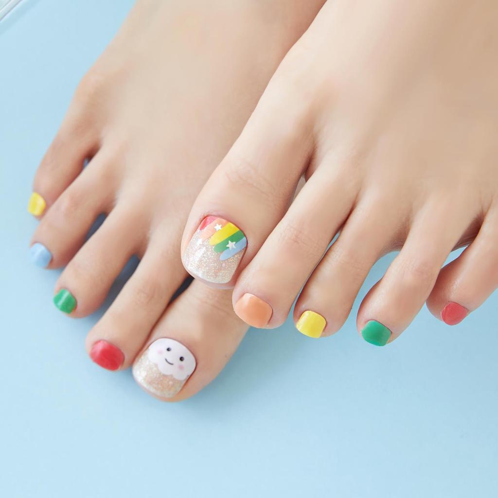 Tropical Escape Pedicure Nail Stickers - 37 Self-Adhesive Tips, Tropical Fruit & Marine Themes, Quick 5-Min Pedicure