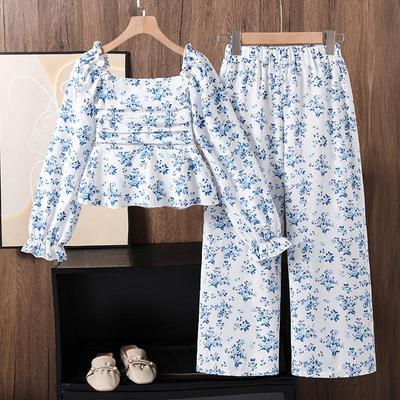 Completo a Maniche Lunghe Floreale per Ragazze Autunno 2025 - Stile Pastorale Francese